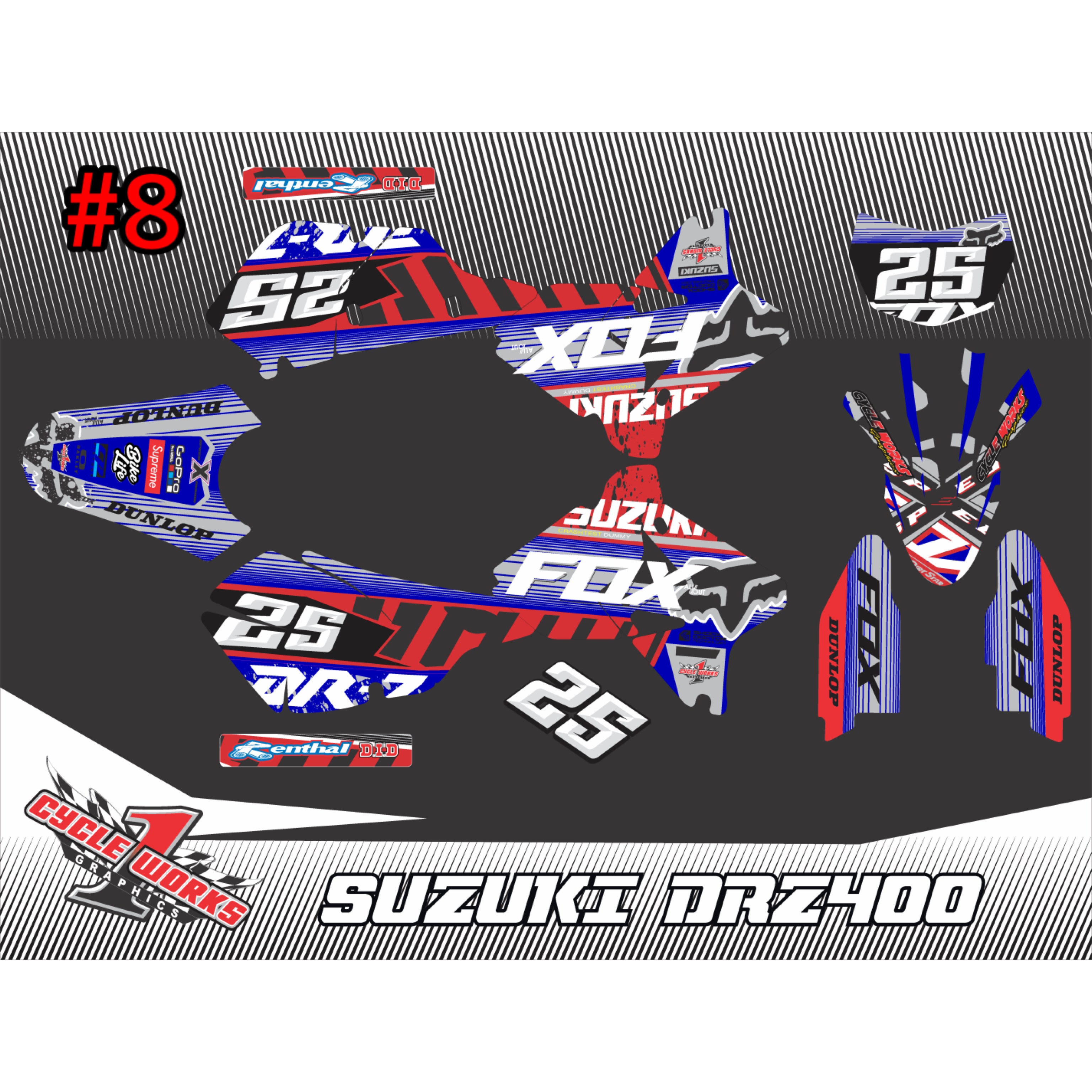 Kit gráfico completo Drz400 fox &amp; yoshimura