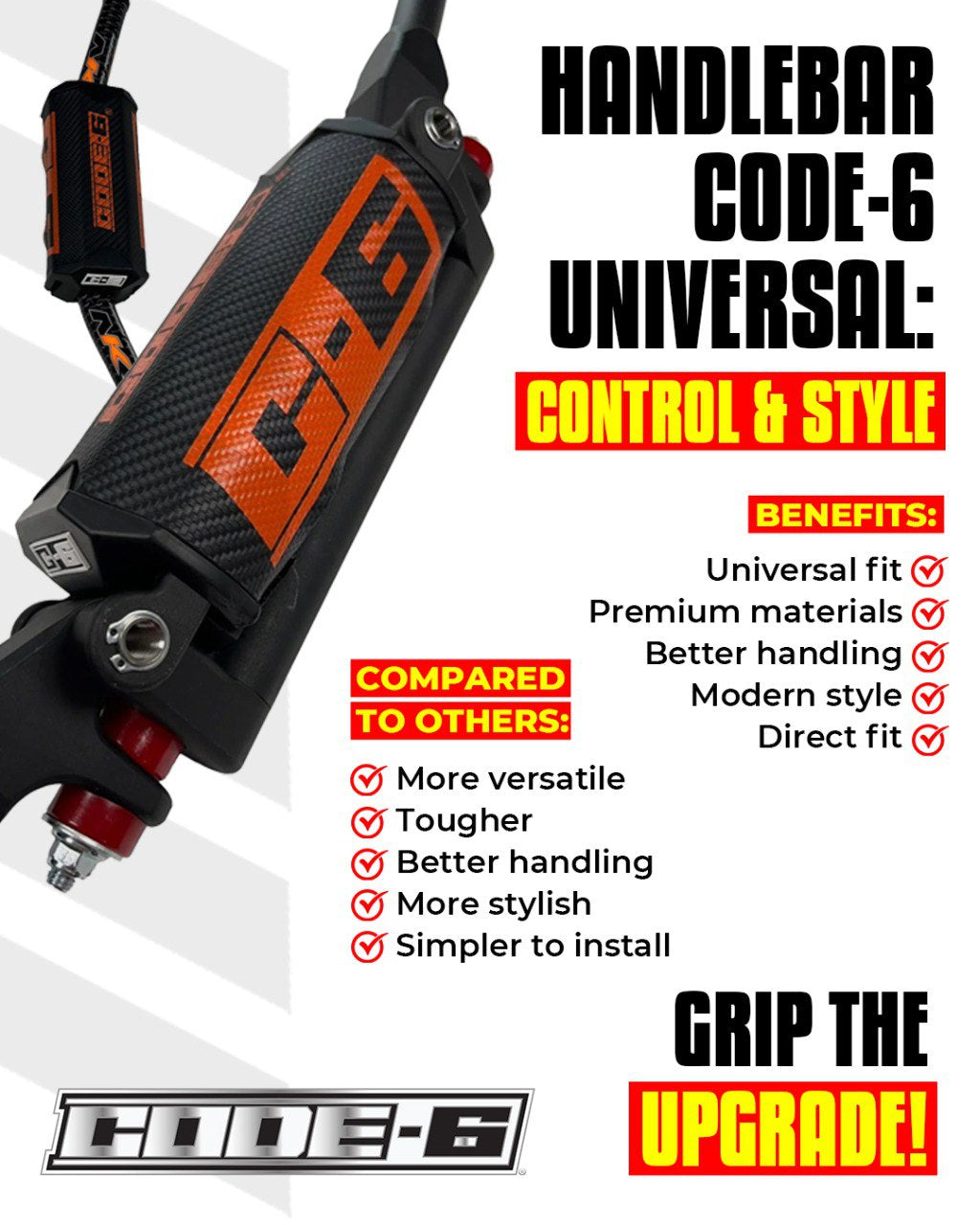 Code-6 Handlebar Universal – High-Performance Replacement